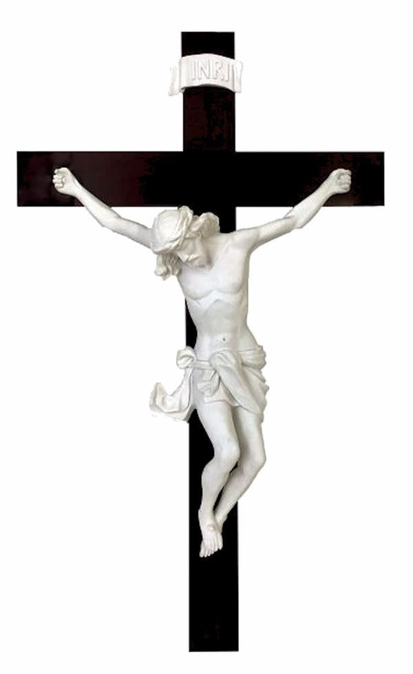 Baroque Style Wall Crucifix, White Resin Figure on Wood Cross, 30", Made in Italy, # 21158