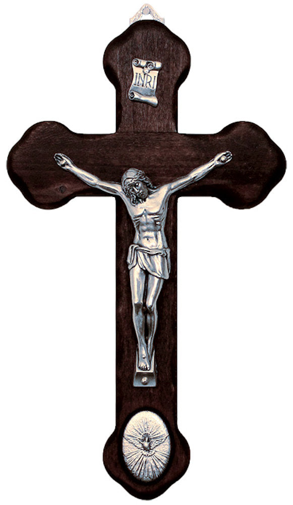 Holy Spirit Medallion Crucifix, Metal Figure on Wood Cross, 8.75", Made in Italy, # 21161