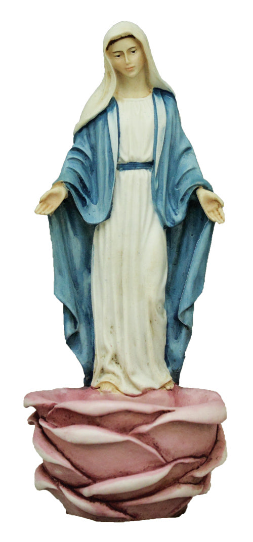 Our Lady of Grace font, 6", Stands or hangs, Italian, Pink Bowl, hand painted alabaster,, 21164