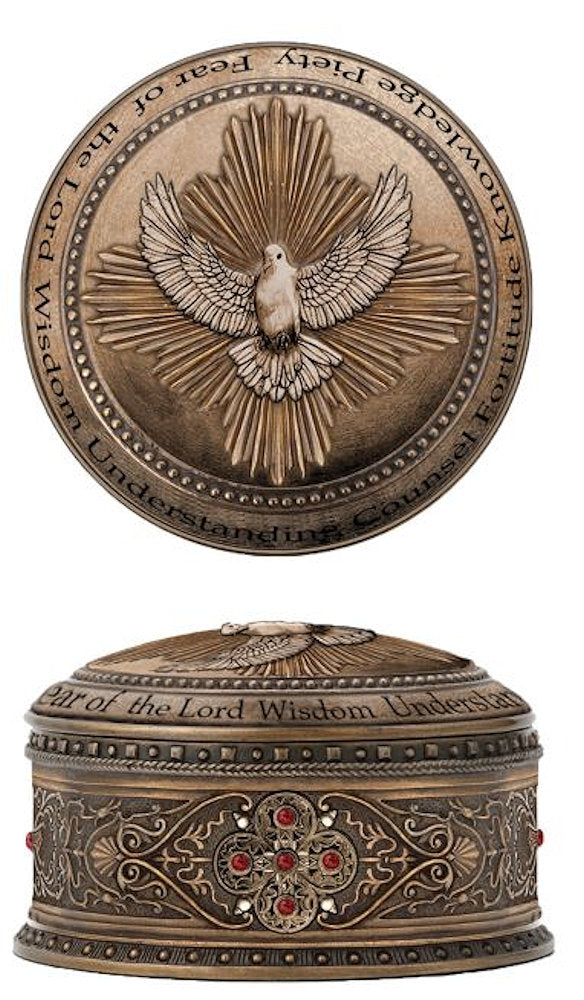 Holy Spirit Keepsake Box, Lightly Hand Painted Cold Cast Bronze, 4", # 21169