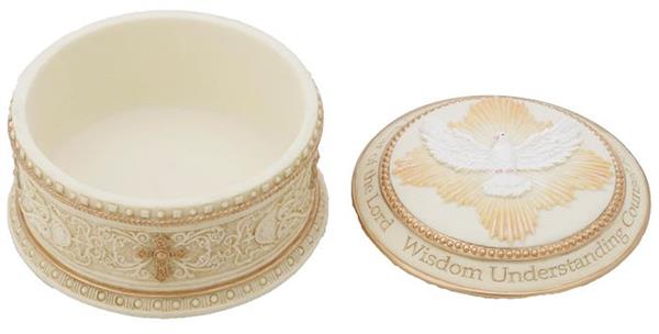 Holy Spirit Keepsake Box, Lightly Hand Painted Pastels, Veronese Resin, 4", # 21170