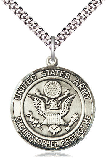 St. Christopher / Army Medal, 3/4" round, Fine Pewter, Your Choice of Chain, # 2125