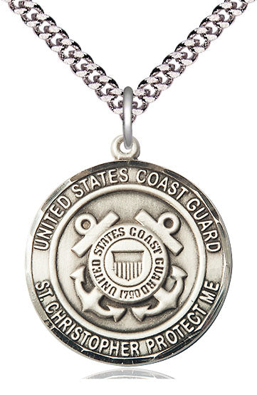 St. Christopher / Coast Guard Medal, 1" round, Sterling Silver, Your Choice of Chain, # 2131