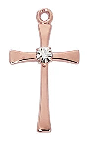 Simple Cross, 2-Tone Rose Gold Plated Sterling, 18" Chain, # 21457