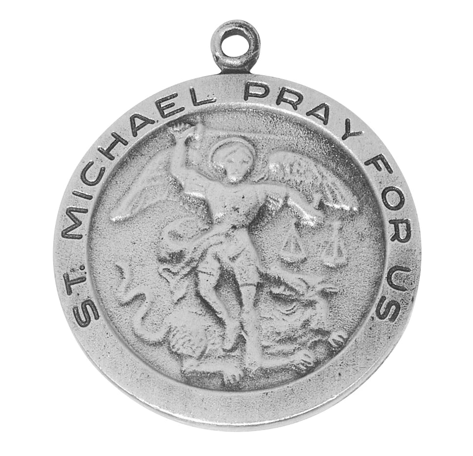 St. Michael Medal in Hand Engraved Fine Pewter on 24" Chain, # 21499