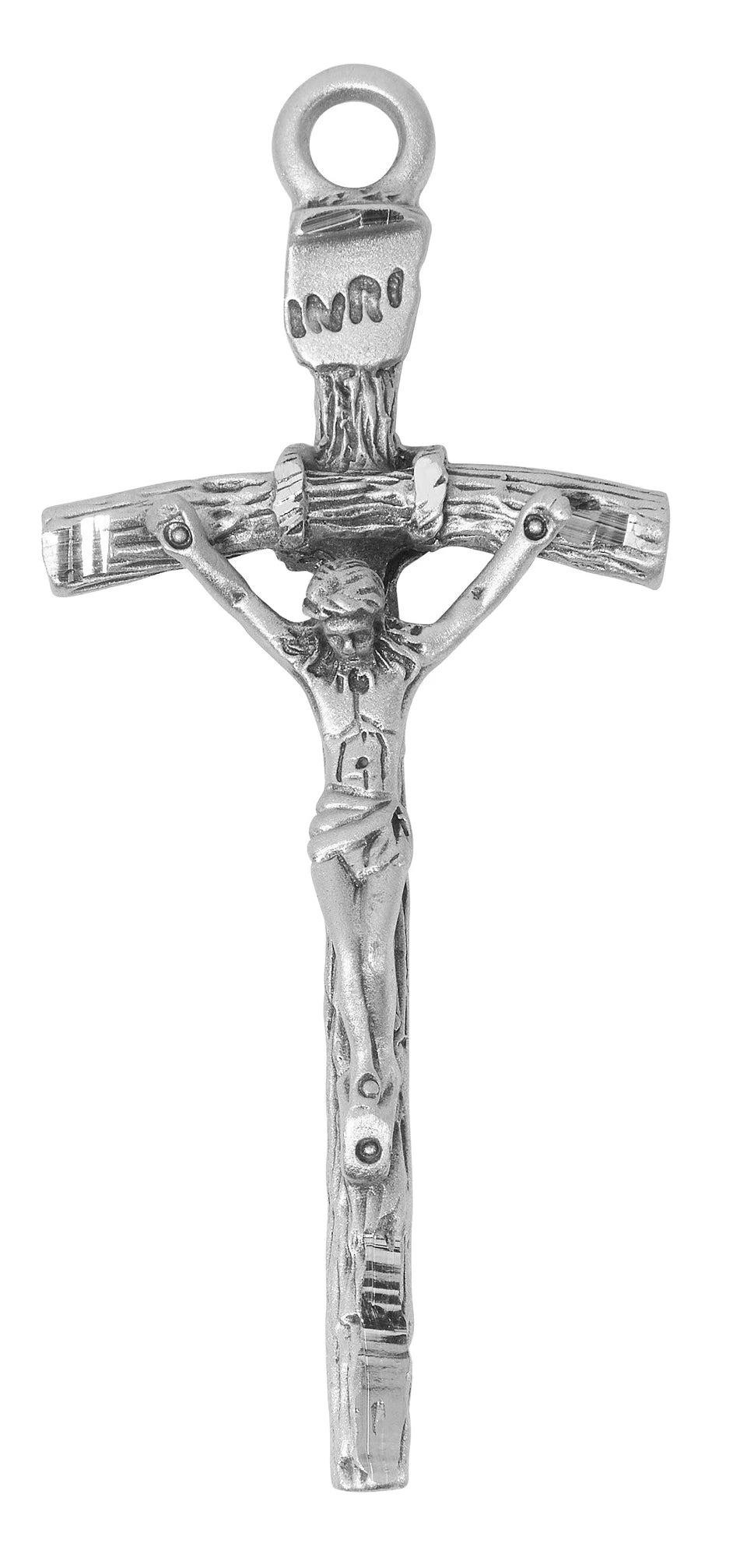 2" Papal Crucifix Necklace in Hand Engraved Fine Pewter on 24" Chain, # 21528