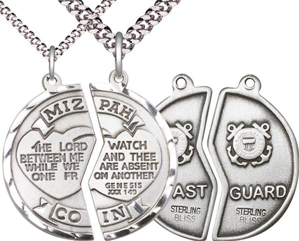Miz Pah / Coast Guard Coin Medal, 1" dia., Sterling Silver, with 18" & 24" chains, # 2166