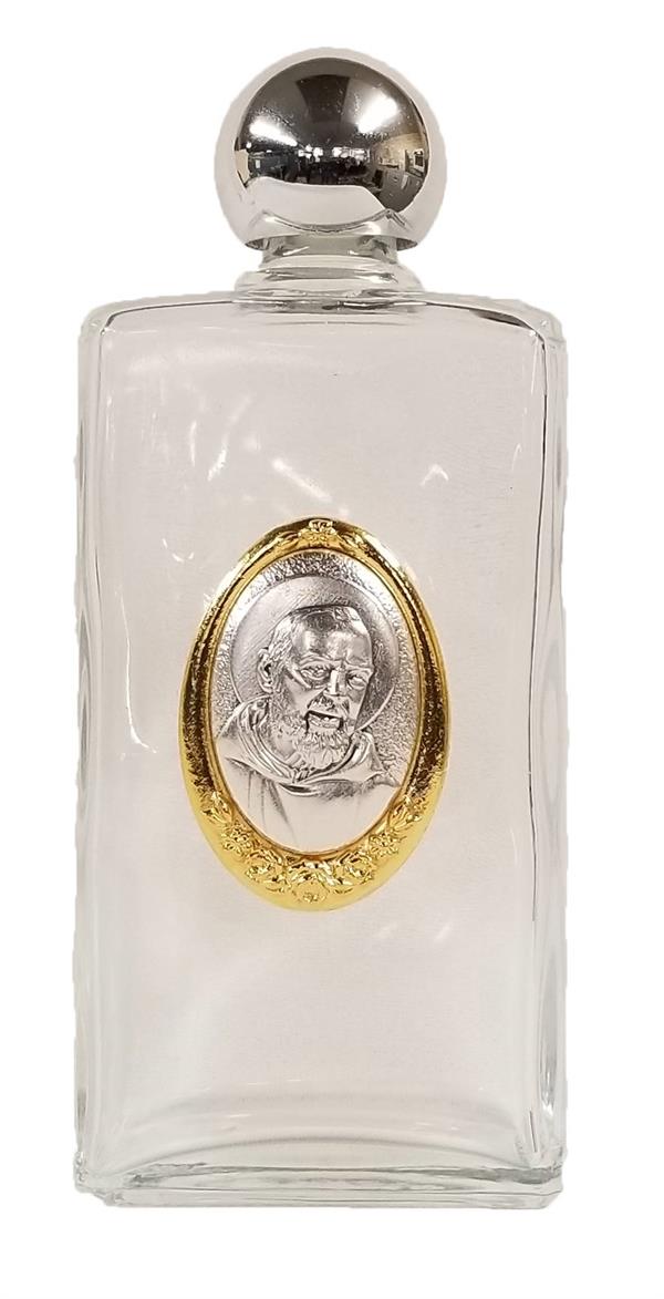 St. Padre Pio Glass Holy Water Bottles, 8oz, 5" Made in Italy, 3-Count Value Pack, # 21894