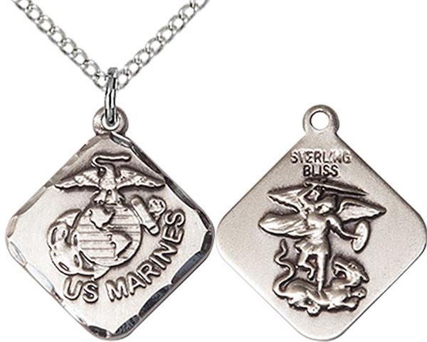 St. Michael / Marine Corps Medal, Sterling Silver, 11/16" tall, Your Choice of Chain, # 2190