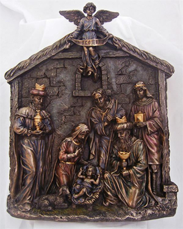 16" Nativity Plaque Bronzed Veronese Resin, Stands or Hangs, # 21904