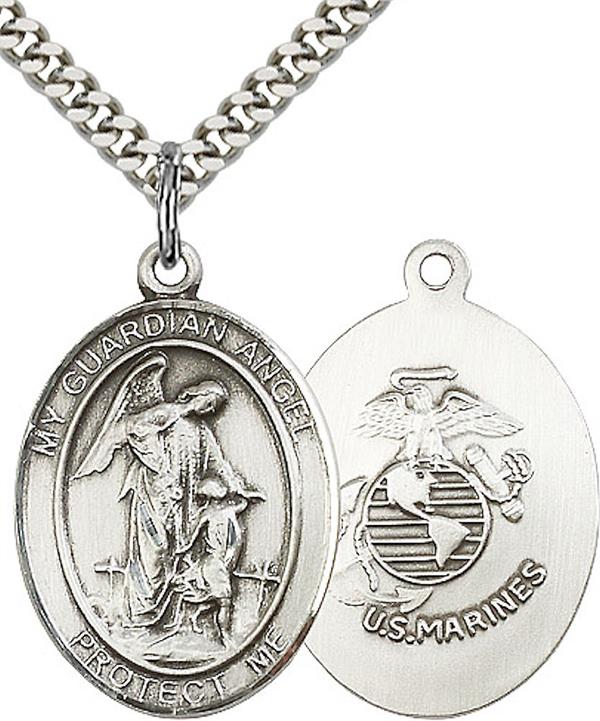 Guardian Angel / Marine Corps Medal, 1" tall, Fine Pewter, Your Choice of Chain, # 2198