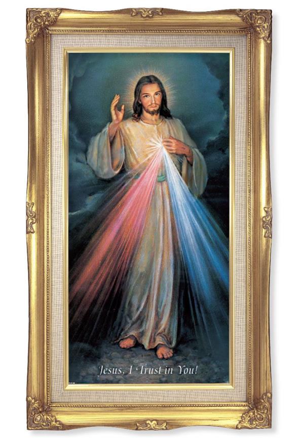 Divine Mercy Picture, 14"x24" Gold Finished Curved Wood Frame, Textured Italian Print # 22046