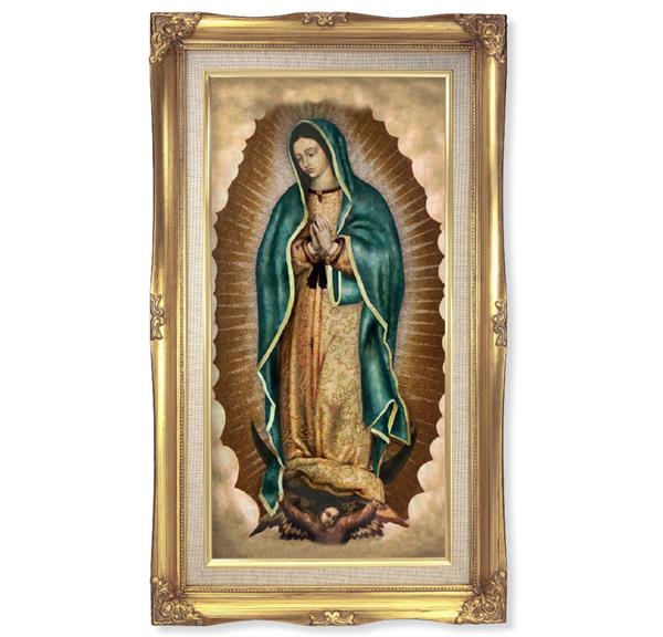 Our Lady of Guadalupe Picture, 14"x24" Gold Finished Curved Wood Frame, Italian Print # 22047