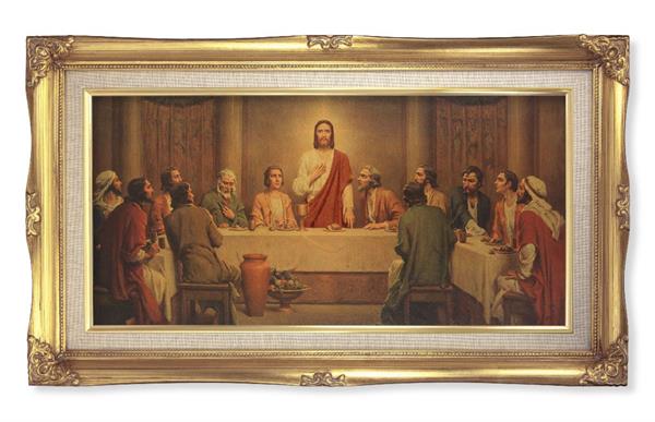 Chambers Last Supper Picture, 14"x24" Gold Finished Curved Wood Frame, Italian Print # 22049