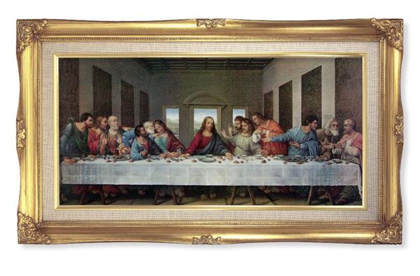DaVinci Last Supper Picture, 14"x24" Gold Finished Curved Wood Frame, Italian Print # 22051