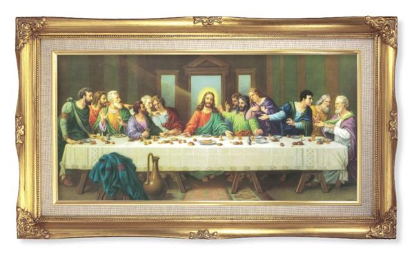 Zabateri Last Supper Picture, 14"x24" Gold Finished Curved Wood Frame, Italian Print # 22052