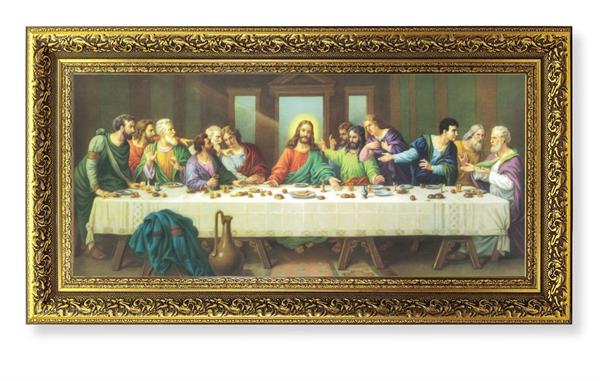 Zabateri Last Supper Picture, 14.5"x26" Detailed Wood Frame Under Glass, Italian Print # 22058