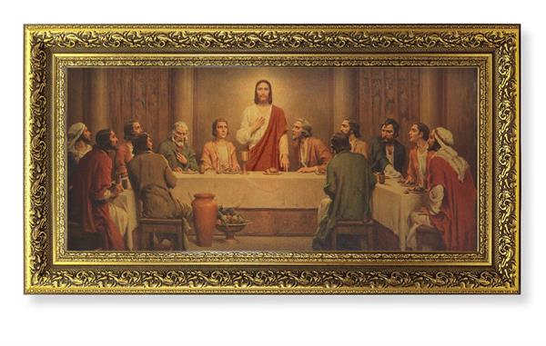 Chambers Last Supper Picture, 14.5"x26" Detailed Wood Frame Under Glass, Italian Print # 22059