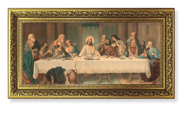 Parietti Last Supper Picture, 14.5"x26" Detailed Wood Frame Under Glass, Italian Print # 22060