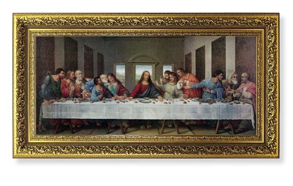 DaVinci Last Supper Picture, 14.5"x26" Detailed Wood Frame Under Glass, Italian Print # 22061