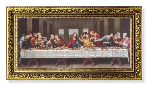 Last Supper Picture, 14.5"x26" Detailed Wood Frame Under Glass, Italian Print # 22062