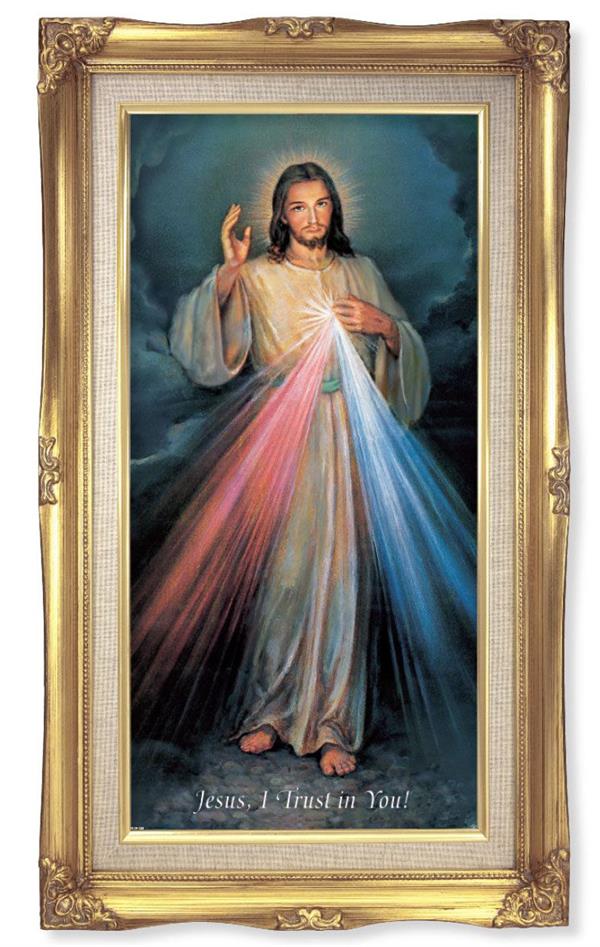 Divine Mercy Picture, 11.25"x18.5" Gold Finished Curved Wood Frame, Italian Print # 22063