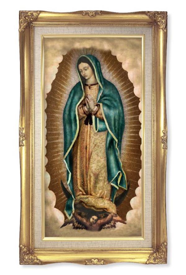 Our Lady of Guadalupe Picture, 11.25"x18.5" Gold Finished Curved Wood Frame, Italian Print # 22064