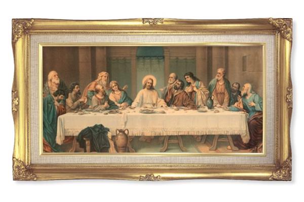 Parietti Last Supper Picture, 11.25"x18.5" Gold Finished Curved Wood Frame, Italian Print # 22067