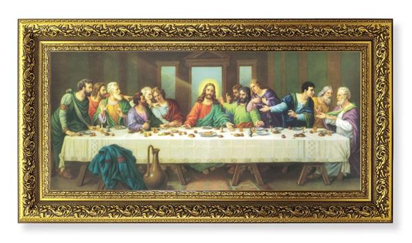 Zaberteri Last Supper Picture, 11-5/8"x19" Detailed Wood Frame Under Glass, Italian Print # 22072