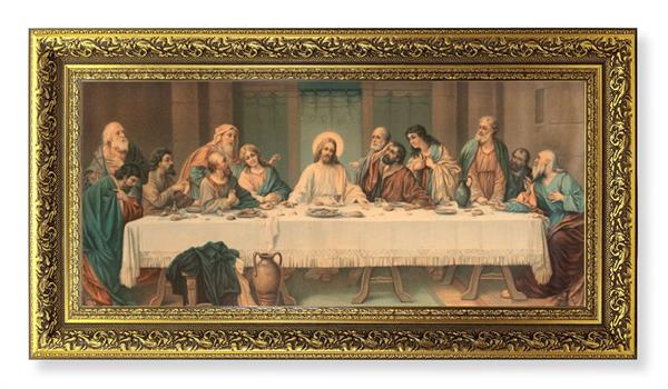 Parietti Last Supper Picture, 11-5/8"x19" Detailed Wood Frame Under Glass, Italian Print # 22074