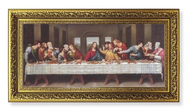 Last Supper Picture, 11-5/8"x19" Detailed Wood Frame, Textured Italian Print # 22075