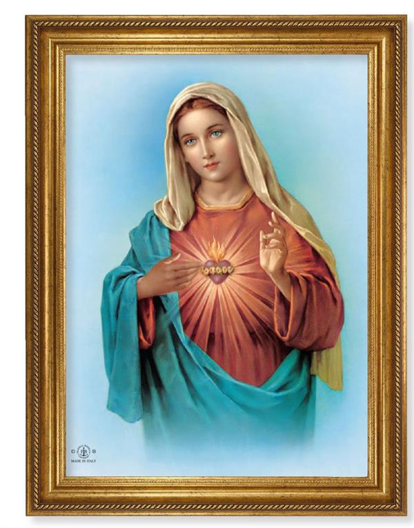 Immaculate Heart Picture, 24"x31" Antique Gold Finish Frame with Rope Detail , Italian Print # 22077