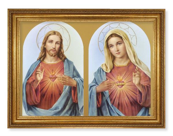 The Sacred Hearts Picture, 24"x31" Antique Gold Finish Frame with Rope Detail , Italian Print # 22078
