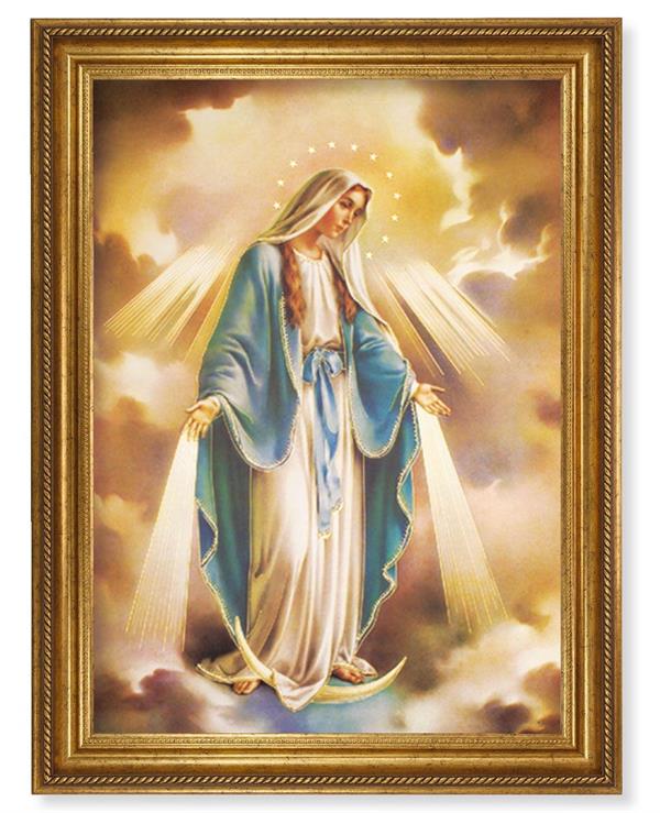 Our Lady of Grace Picture, 24"x31" Antique Gold Finish Frame with Rope Detail , Italian Print # 22079