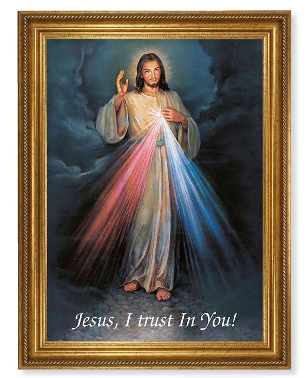 Divine Mercy Picture, 24"x31" Antique Gold Finish Frame with Rope Detail , Italian Print # 22080