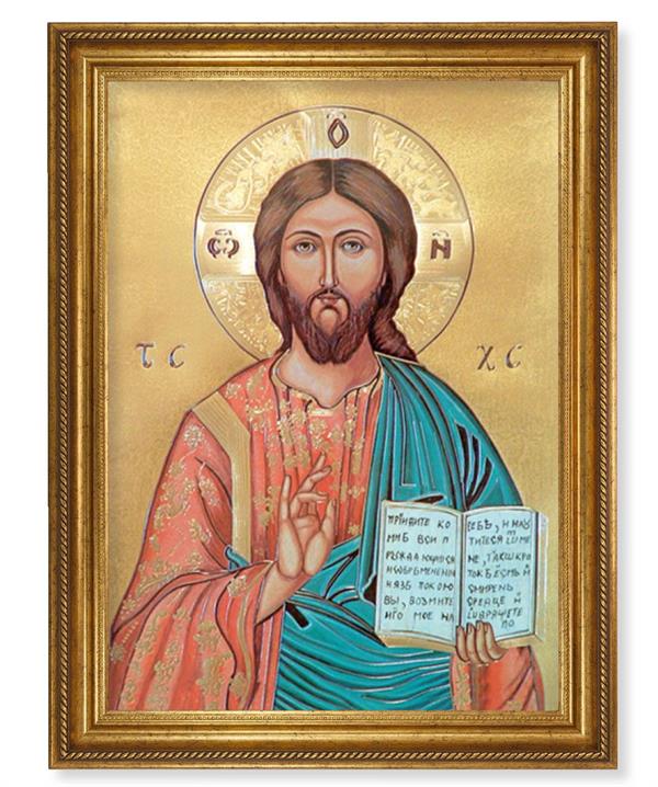 Christ the Teacher Picture, 24"x31" Antique Gold Finish Frame with Rope Detail , Italian Print # 22081