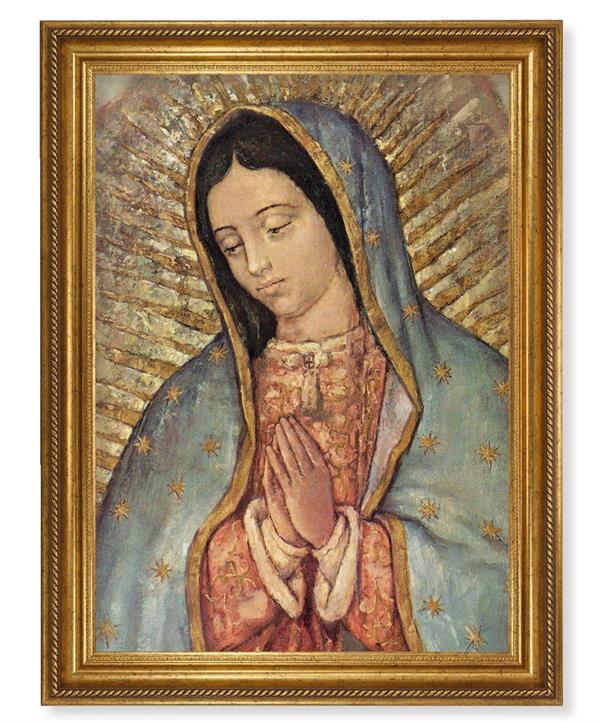 Our Lady of Guadalupe Picture, 24"x31" Antique Gold Finish Frame with Rope Detail , Italian Print # 22082