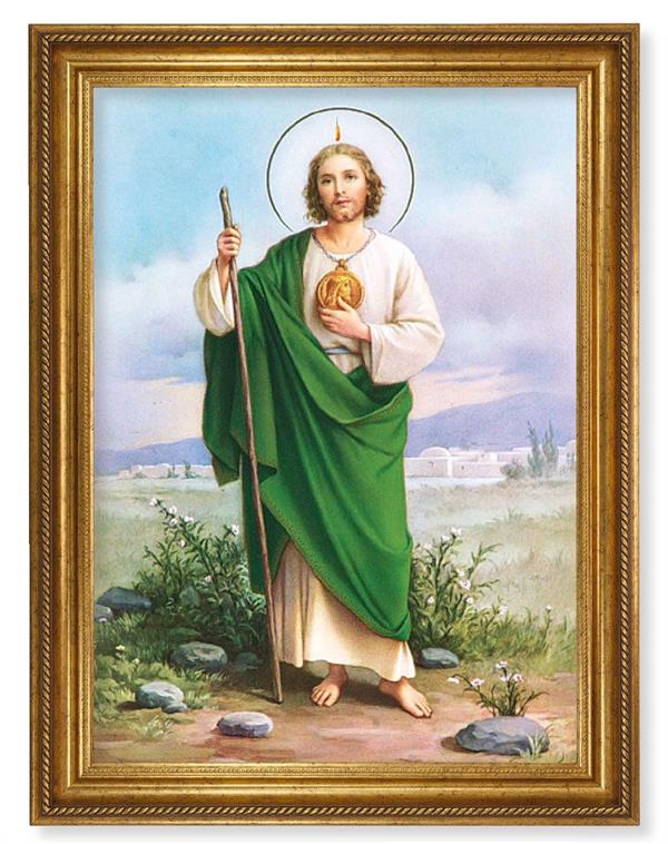 St. Jude Picture, 24"x31" Antique Gold Finish Frame with Rope Detail, Italian Print # 22089