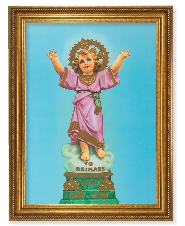 Divino Nino Picture, 24"x31" Antique Gold Finish Frame with Rope Detail , Italian Print # 22091