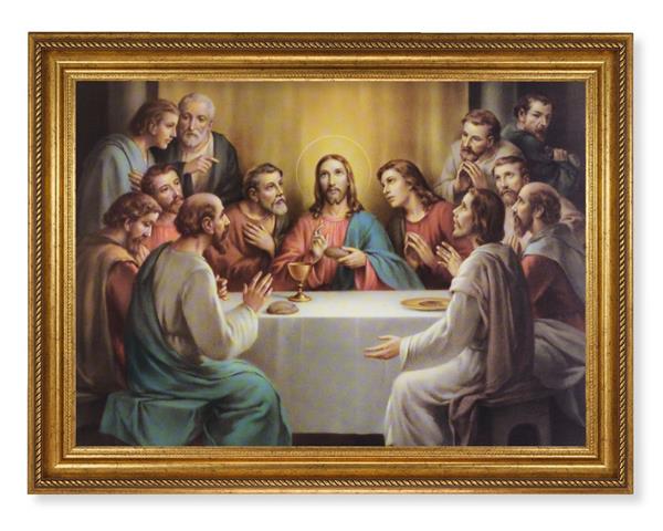 Bonella Last Supper Picture, 24"x31" Antique Gold Finish Frame with Rope Detail , Italian Print # 22093