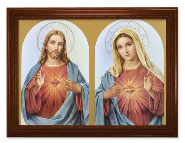 The Sacred Hearts Picture, 24"x31" Walnut Finish Frame with Fluted Detail, Italian Print # 22098