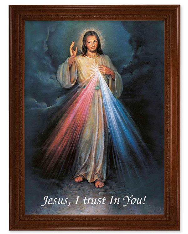 Divine Mercy Picture, 24"x31" Walnut Finish Frame with Fluted Detail , Italian Print # 22100