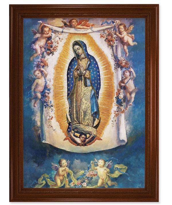 OL Guadalupe with Angels Picture, 24"x31" Walnut Finish Frame with Fluted Detail , Italian Print # 22103