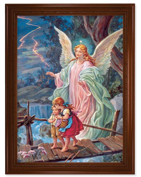 Guardian Angel Picture, 24"x31" Walnut Finish Frame with Fluted Detail , Italian Print # 22105