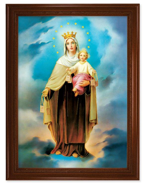 Our Lady of Mt. Carmel Picture, 24"x31" Walnut Finish Frame with Fluted Detail , Italian Print # 22106