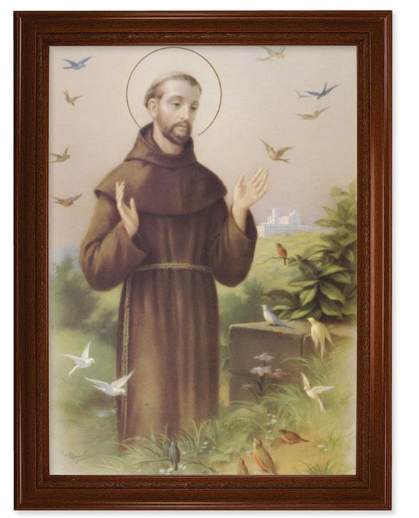 St. Francis of Assisi Picture, 24"x31" Walnut Finish Frame with Fluted Detail , Italian Print # 22108