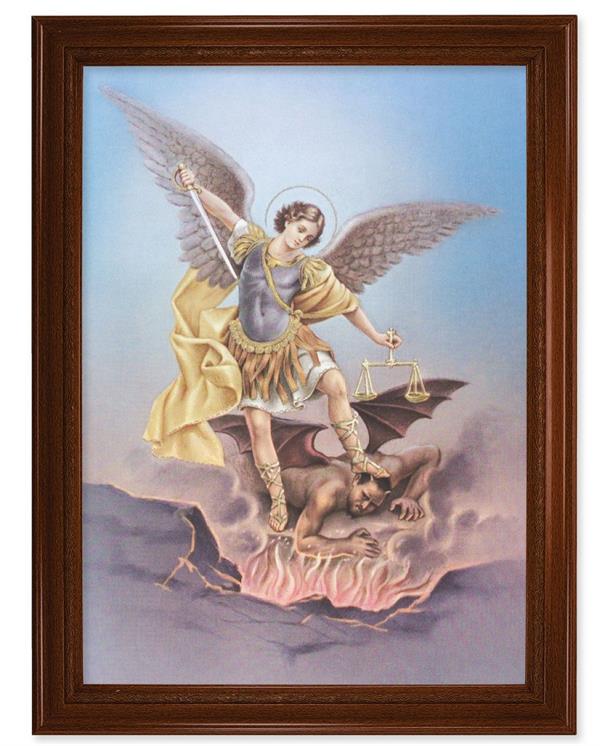 St. Michael Picture, 24"x31" Walnut Finish Frame with Fluted Detail , Italian Print # 22110