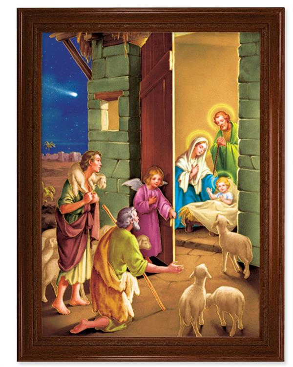 Nativity Picture, 24"x31" Walnut Finish Frame with Fluted Detail , Italian Print # 22114