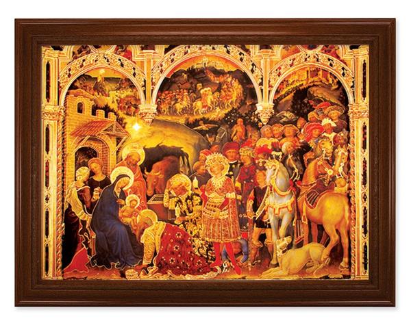 Adoration of the Magi Picture, 24"x31" Walnut Finish Frame with Fluted Detail , Italian Print # 22115