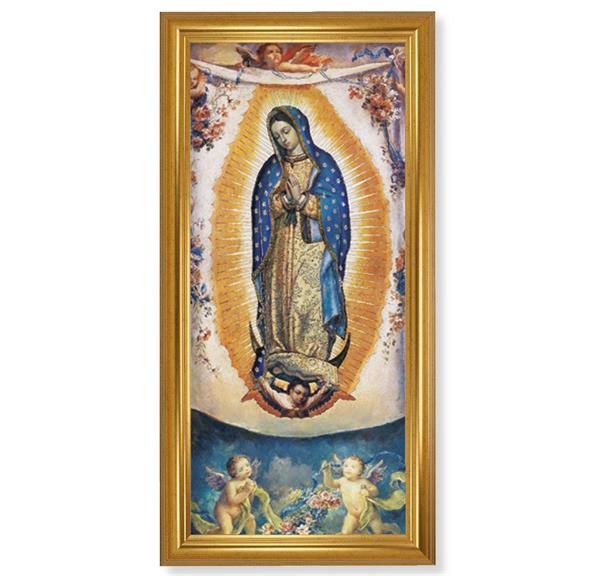 OL Guadalupe with Angels Picture, 15-1/4"x29-1/4 Gold Crackle Finish Frame, Classic Fluting, Italian Print # 22129